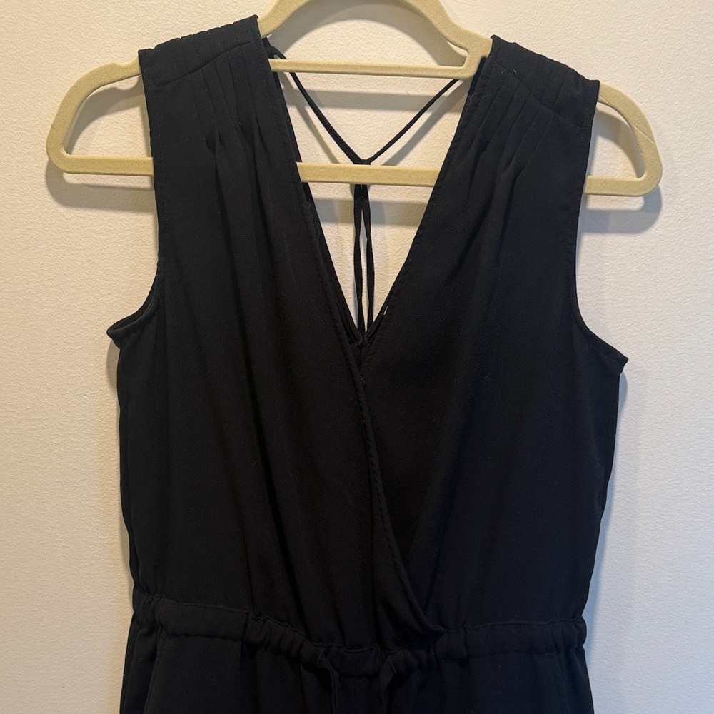 LOFT Black Sleeveless V-Neck Jumpsuit with Tie Back